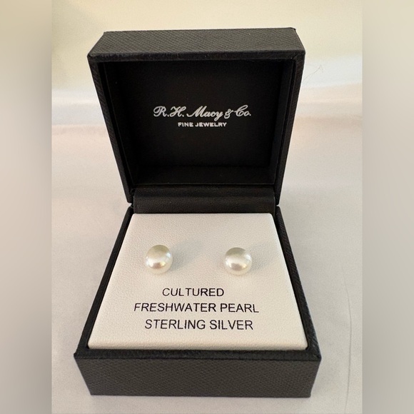 Macy's Sterling Silver Pearl Earrings - Picture 1 of 6